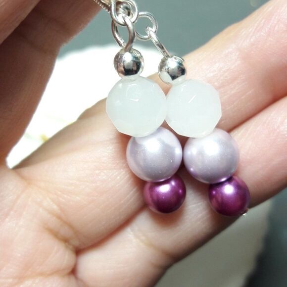 Boho Earrings  119# Pearl earrings, long dangle earrings, lavender earrings, bro - Picture 5 of 6